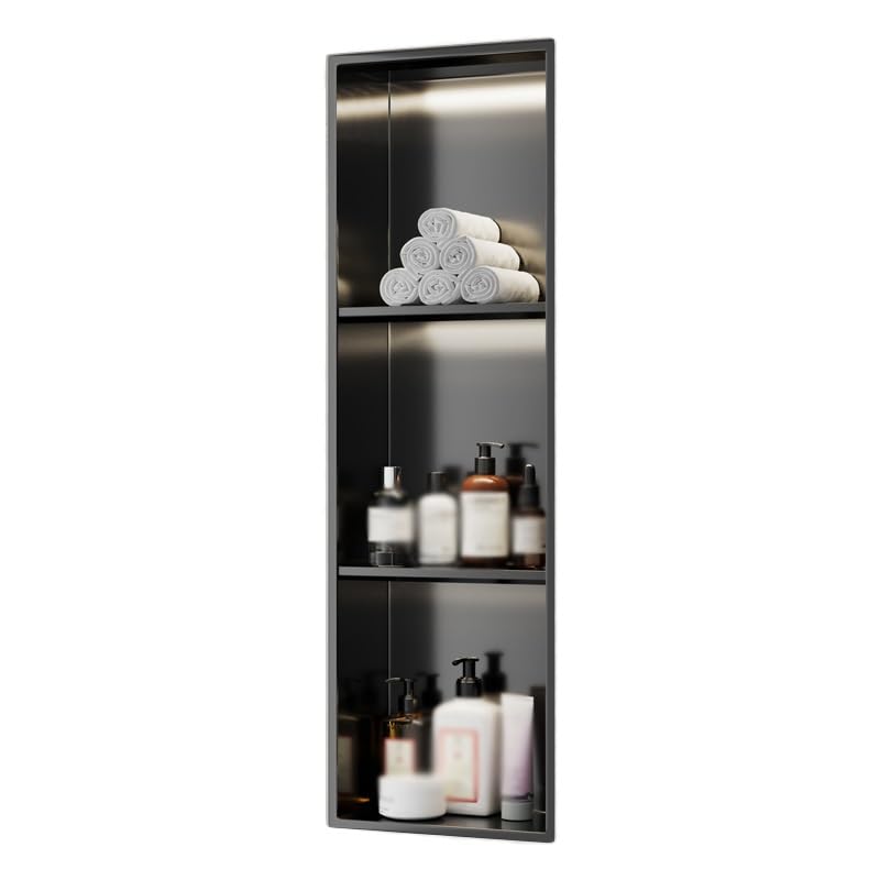 Shower Niche with Light Stainless Steel Recessed Alcove Waterproof No Tile Needed Wall Mounted Organizer Caddy fo r