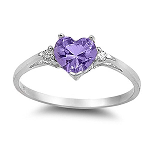 Oxford Diamond Co Simulated Amethyst Heart & White Cubic Zirconia Ring Size 9