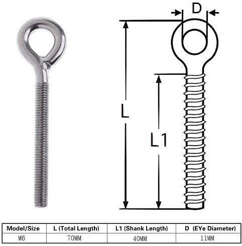 Miniatura 2 de 12 Tornillos De Ojo De Acero Inoxidable 304, Tornillos Autorroscantes Redondos Autorroscantes Con Tuercas De Contratuerca, M6
