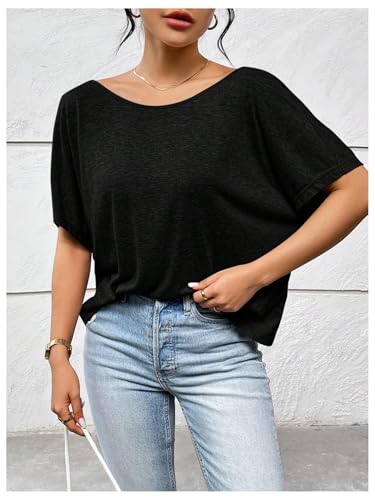 Women's Backless Twist Knot T Shirt Oversized Solid Short Sleeve Tees Open Back Asymmetrical Hem Casual Tops2