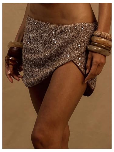 SHENHE Women's Sequin Mini Skirt Sparkly Glitter Night Out Party Asymmetrical Drop Waist Skirts2