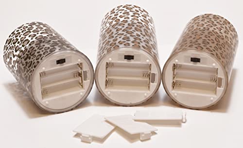 Mark Feldstein & Associates Wild Leopard Animal Print Flameless LED Glass Pillar Candles, Set of 3, 6 Inch