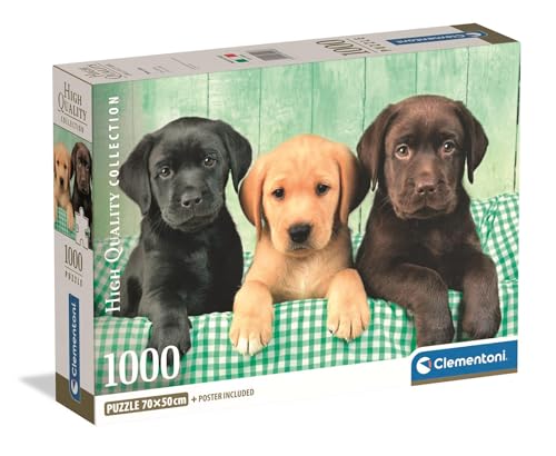 Clementoni Puzzle DREI Labrador-Babies 1000 Teile Erwachsene - HQ Collection - 70 x 50 cm - Anspruchsvolles Puzzle 14-99 Jahre - 39946