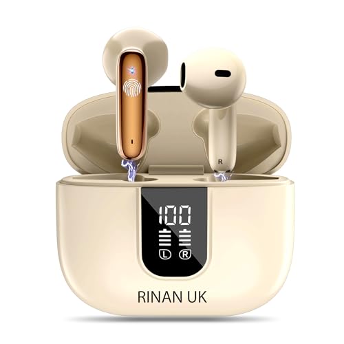 RINAN UK Wireless Earbuds, Bluetooth 5.4 Headphones In Ear with 6 ENC + ANC Noise Cancelling Mic, Bluetooth Earbuds Deep Bass Stereo Sound, 42H Playtime LED Display Wireless Earphones IPX7 Waterproof