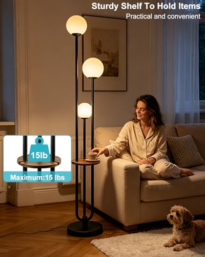 Image of Lightdot LED Floor Lamp Dimmable Globe Floor Lamps with Shelf Mid Century Modern Black Standing Lamp Candle Holder Style Soft Eye-Caring for Bedroom Living Room /Bedroom /Sofa Beside /Corner Decor