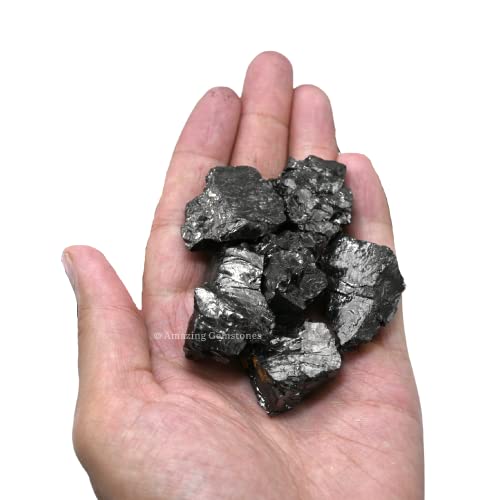 Image of Amazing Gemstone Elite Shungite Raw Crystals and Healing Stones, 2 Pieces Natural Rocks for Tumbling and DIY Raw Stones and Crystals