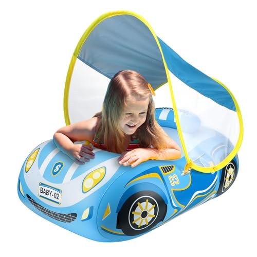 BommFu Flotadores de Piscina para niños pequeños,Piscina Inflable para bebés con Protector Solar | Anillo de natación en de automóvil para niños pequeños, Fiesta en la Piscina de