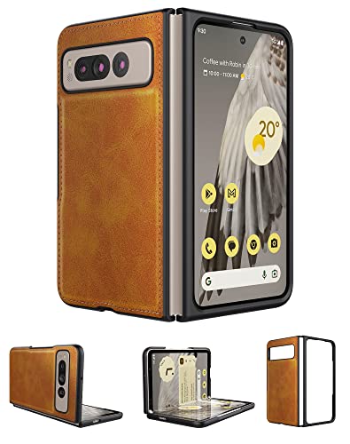 Image of Foluu Pixel Fold 2023 Case, Slim Leather + Hard PC Shell, Yellow
