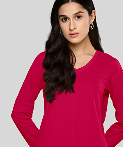 Image of Premium Plain Women V Neck Full Sleeves Cotton Tshirt. Festive,Offer,Discount,Sale,Limited Edition, Trending Tees and Tshirts.