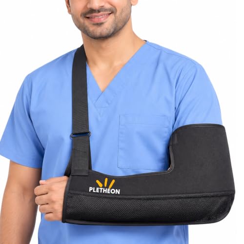 Image of PLETHEON Arm Sling for Arm & Shoulder Support, Adjustable Forearm Sling for Fracture, Injury & Post Surgery Recovery, Breathable & Lightweight, Black, Neoprene (ADULT)