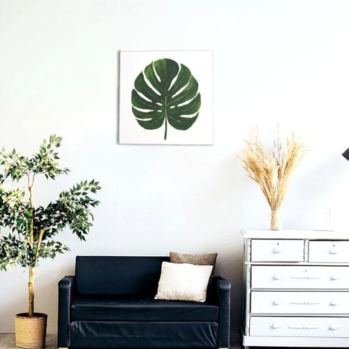 Lienzo decorativo de hojas de Monstera Woshuwo enmarcado para pared, de 30 x 30 cm 3