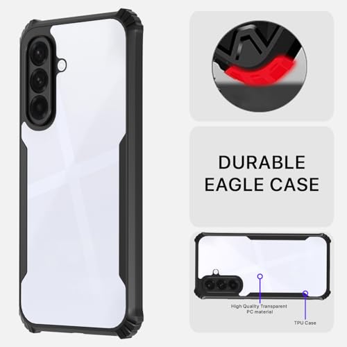 Image of Pikkme Crystal Clear Transparent Back Cover | Ultra Hyrbid | Full Camera Protection | Raised Edge | Bumper Case for Samsung Galaxy A26 5G (Black)