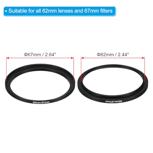 PATIKIL 62mm-67mm Metal Step Up Ring with Cleaning Cloth, 2 Pack Camera Lens Filter Adapter Ring Aluminum Filter Adapter Ring for Camera Lenses Hood, Black - Image 2