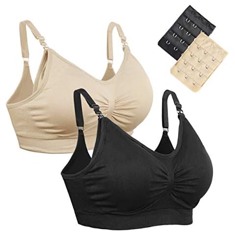 Aigori 2 Packs Maternity Bra Wirefree Sleep Padded Pregnancy Bra for Women L Black +Beige Cover