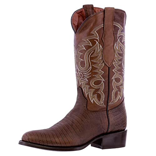 Texas Legacy Mens Brown Western Leather Cowboy Boots Teju Lizard Print Round Toe