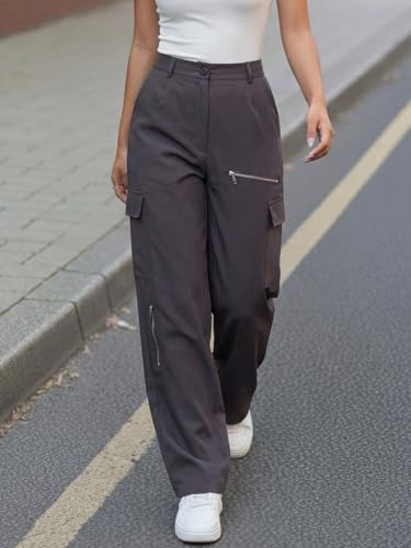 Image of GRECIILOOKS Cargo Pants For Woman | Trousers For Womans |High Waist Trouser for Women - Flared Parachute Pants with Side Pockets |Womens Cargo Pant | Elegant for College & Events (Available in Plus Size)