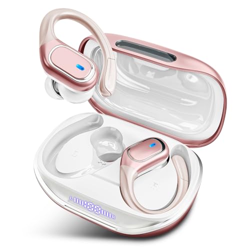 Image of HAOYUYAN Wireless Earbuds Bluetooth 5.3 Headphones with 80H Playback, IPX7 Waterproof Over Ear Buds with LED Power Display for Sports Running Workouts（Champagne Gold）