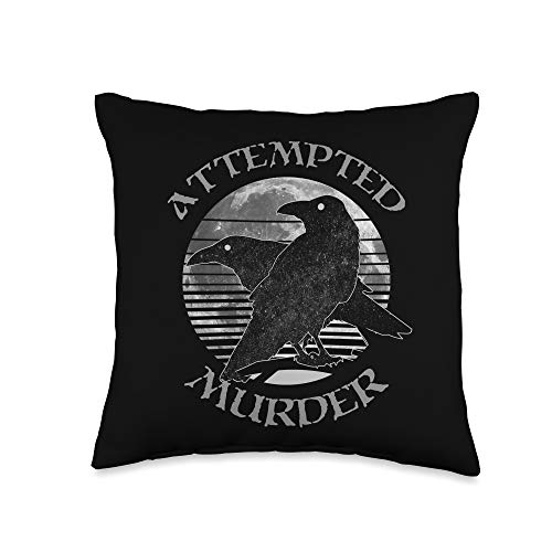 Goth Pagan Wiccan Gifts Raven Crow Attempted Murder Retro Moon Wiccan Pagan Gift Throw Pillow, 16x16, Multicolor