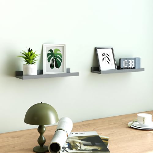 Image of Grey Floating Shelves for Wall Decor, 14 in Shelf with Lip Set of 2