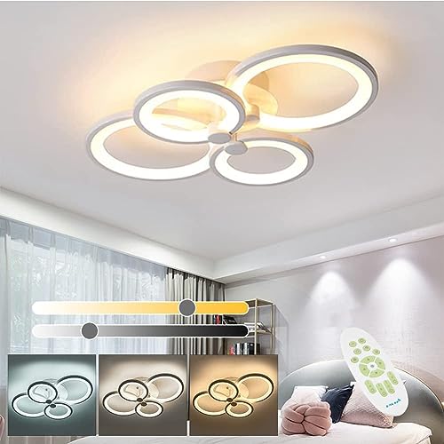 XEMQENER Plafonnier LED 38 W avec 4 anneaux blancs, moderne, à intensité variable, avec télécommande pour salon, chambre à coucher, salon, salle à manger