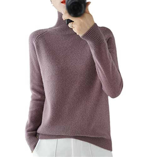 BeerMmay Donne Dolcevita Maglione di Lana di Cashmere Autunno Inverno Tinta Unita Maglione Lavorato A Maglia Femminile Casuale di Base Pullover Maglione, Lilla Viola., L