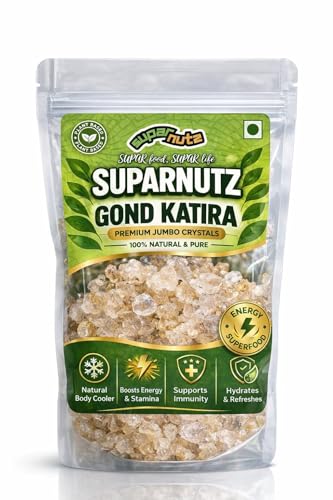 Image of Suparnutz Gond Katira Natural Edible Gum | Tragacanth Gum Crystals for Summer Drinks Sharbat Lassi and Desserts like Kheer | Helps in cooling the body | No Added Sugar or Preservatives | 250g