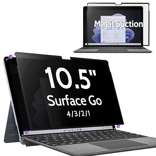 Image of Peslv Privacy Screen for 10.5 Inch Surface Go 4 /3 /2 /1, MagicSuction Removable Anti Spy Black Protector, Glare Blue Light Filter for Microsoft Laptop Computer Monitor