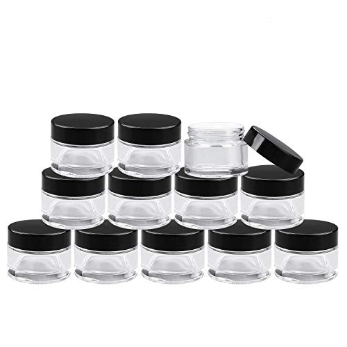 Encheng 30 Pack of 2 oz Clear Round Glass Jars,with Inner Liners and black Lids,Empty Cosmetic Containers,Cream jars 