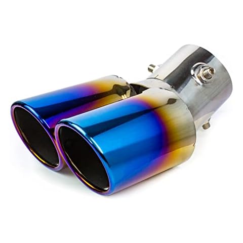 62mm Car Exhaust Tail Pipe Muffler Stainless Steel Double Oblique Outlet End Pipe Paint Blue Cover