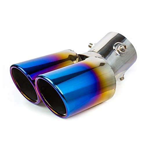 62MM Terminali Di Scarico Silenziatore In Acciaio Inox Terminale Di Scarico Per Autoveicoli Tubo Di Scarico Doppio Obliquo Vernice Blu
