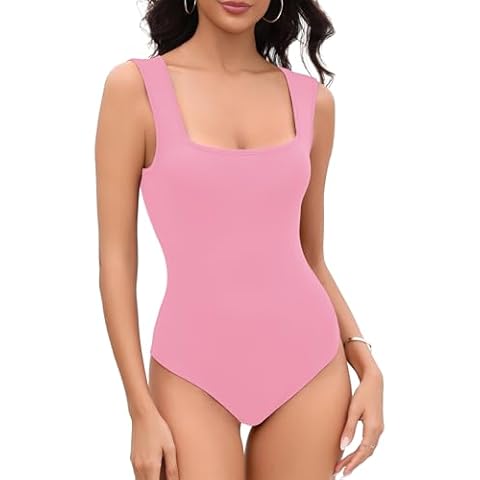 CHANGMU Women's Bodysuits Square Neck Ladies Body Suits Sleeveless Bodysuit Sexy Tank Tops Cover