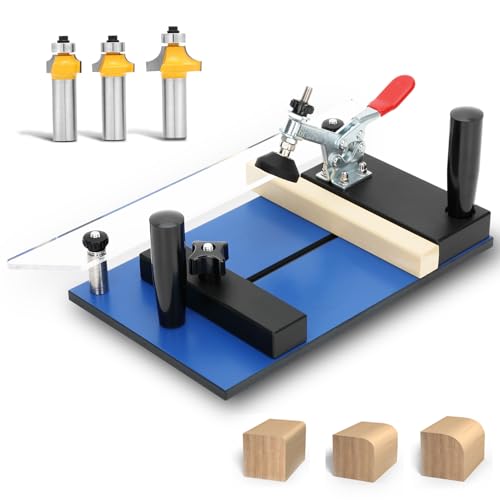Rail Coping Sled for Router Table, with R1/8" R3/16" R5/16" Roundover Router Bit, Tool-Free Router Sled Jigs, Adjustable Woodworking Tool Jig for Precision and Stability, Fits 5” x 1-1/4” Stock