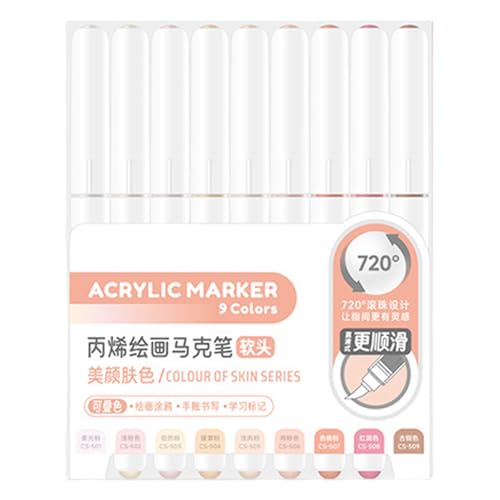 YUNGLOO 液体アクリルペイントマーカー 9色 アクリルペイント ペンブラシマーカー ジャーナリング スクラップブック 絵画 学校 アート クラフトマーカーセット