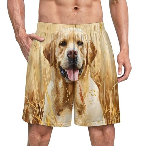 Happy Labrador Retriever Men's Pajama Shorts Soft Comfy Sleep Short Bottom Lounge Pants with Pockets