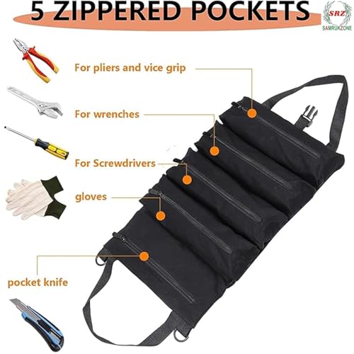 Image of SRZ Tool Kit Storage Organiser for Home & Car Tool Bag Gardening Tools, Electrical Tool, Utility Tool Bag, Car Tool Kit (5 Zipper Pockets, ONLY BAG NO TOOLS - NEW IMPROVED)