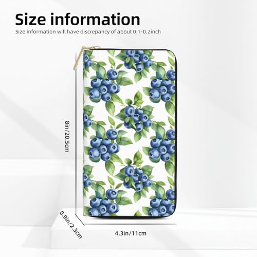 Leather Thin Slim Wallets for Women & Men - Simple Blueberries Print Card Wallet Holder with Zipper2