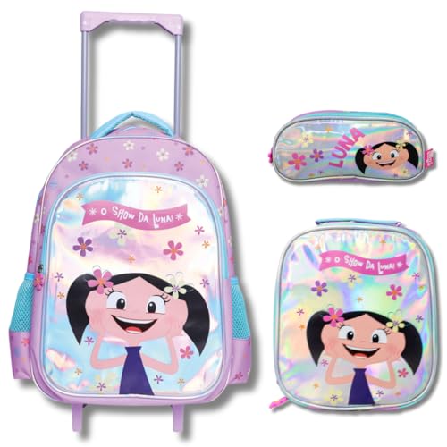 Kit Mochila de Rodinhas Infantil Meninas Desenho do Show da Luna com Lancheira Térmica e Estojo com