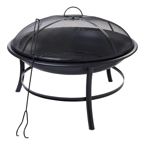 CNEIESD 26" Round Iron Outdoor Wood-Burning Fire Pit - Black, Spark-Screen Design, Portable & Easy-Assembly for Patio & Campfire Use