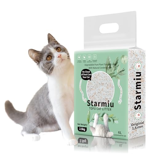 Starmiu Flushable Tofu Cat Litter, Vanilla Scented – 2.5kg Bag, 100% Natural Plant-Based, Dust-Free, Fast Clumping, Odor Control, Low Tracking, Tofu Litter for Cats