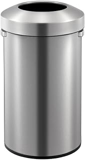 PROREGAL Stilvoller offener Abfallsammler aus gebürstetem Edelstahl | 90 Liter, HxØ 75x44,8cm | Silber