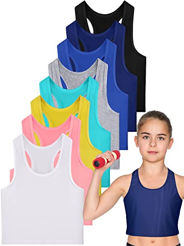 Geyoga 8 Pieces Girls Dance Tank Top Racerback Sleeveless Tops Crop Tank Top Dance Ballet Top For Gymnastics Girls Dancewear(9-10 Years) #TOP24