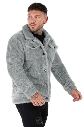 Image of GINGTTO Mens Furry Button-Up Jacket 4 Pockets Fluffy Coat For Men