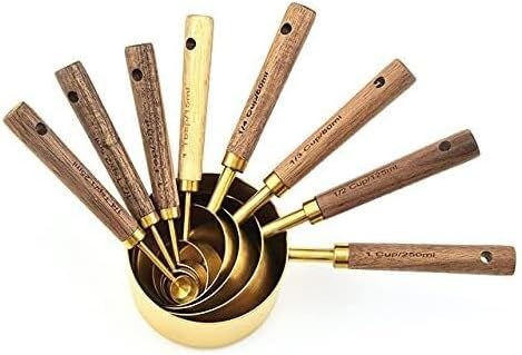 Measuring Spoon Set with Wooden Handle – Stainless Steel Cups & Spoons for Baking, Coffee, Bartending, Kitchen Tools(8pcs Set)