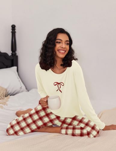 Ekouaer Women's 2 Pack Pajama Sets Long Sleeve Lounge Set Soft Comfy Pjs - image 5