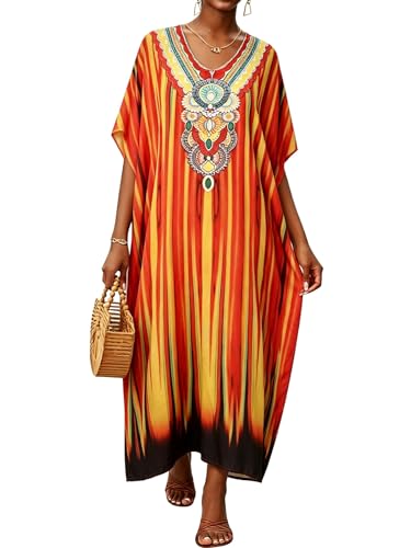 Image of Kaftan Dresses for Women V Neck Caftan Batwing Sleeve Swimsuit Cover Up