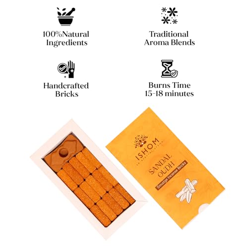 Image of Sandal Oudh Smudge Incense 15 Bricks with Holder Combo Pack, Pure Sandalwood Powder and Oudh Oil, Long Lasting Aroma for Prayer, Meditation, Relaxation & Aromatherapy