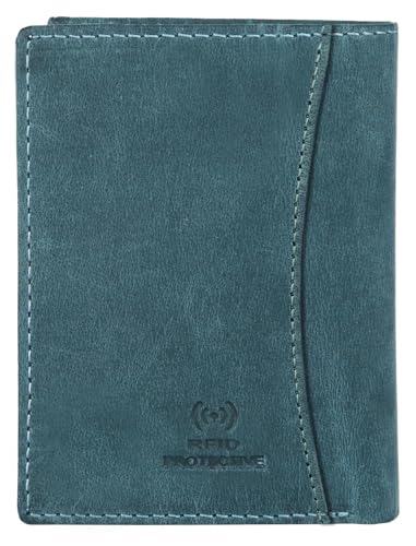 Image of WildHorn RFID Protected Genuine Leather Wallet for Men I 4 Card Slots I 2 Slip Pockets I 1 Currency Compartment (Blue Hunter)