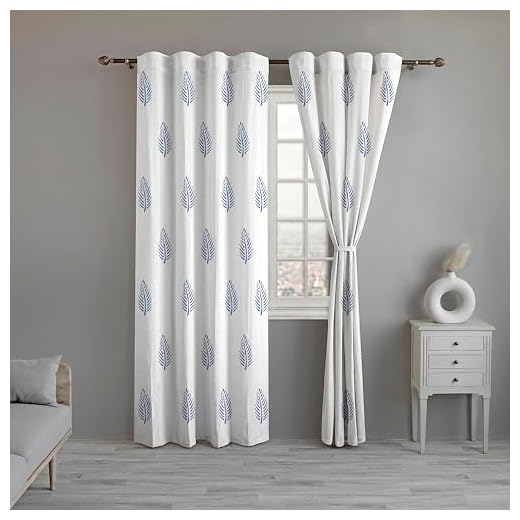 LINENWALAS Cotton Linen Textured Solid Hangs Elegantly with Back Loops Window Doors Long Curtains for Home Decor (4.5x5 ft, Blue Leaf), Set of 2