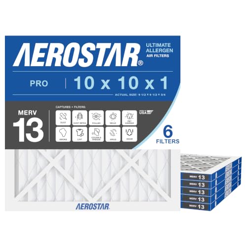 Aerostar Air Filter 10x10x1 MERV 13 AC Filter, HVAC, Furnace Filter, 6 Pack