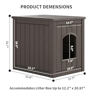 WTFGO Litter Box Enclosure, Waterproof & Weatherproof Plastic Cat House for Indoor Outdoor Use, Multi-Functional Hidden Litter Box Furniture for Living Room, Backyard, Patio, Garage